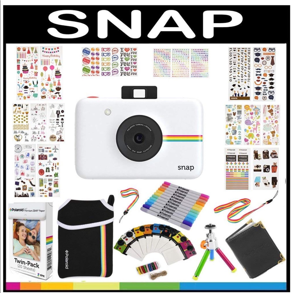 Snap Polaroid camera with accessories